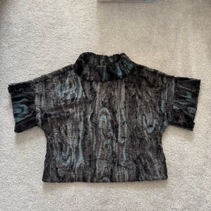 Ivy Jane Women's Size S/M Faux Fur Sweater Popover Mock Neck Sleeve Gray Blue